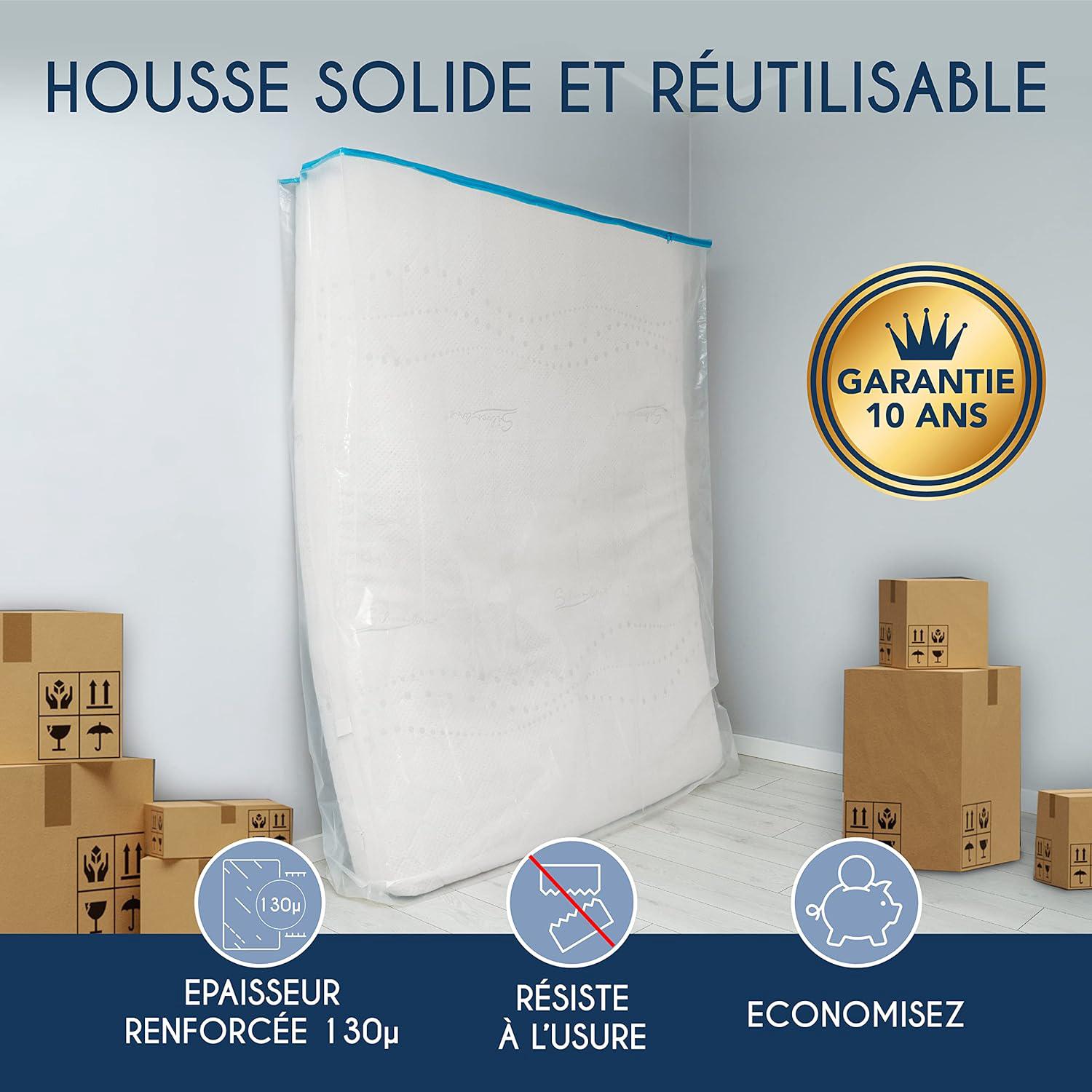 Housse de Protection en Plastique pour Matelas avec Zip Pratique, Sac de Rangement Imperméable et Résistant aux Déchirures(180x200x25cm) - 5