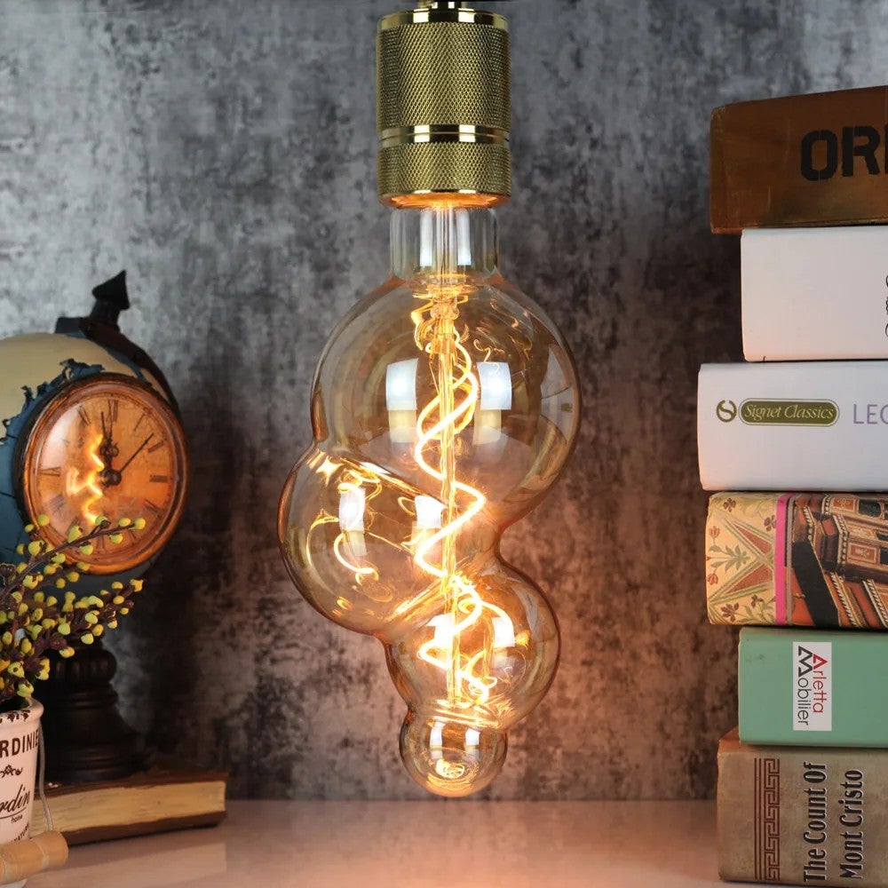 Ampoule filament LED BB100 4W Dimmable 2200K E27, Ampoule Globe Style Spirale Vintage décorative en verre ambré - Digilamp - 3