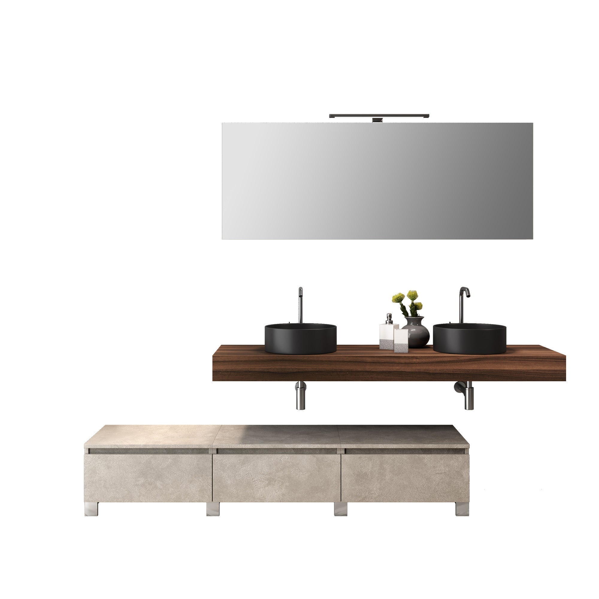 Composición de lavabo doble astra de 9 piezas en nogal/havana piedra