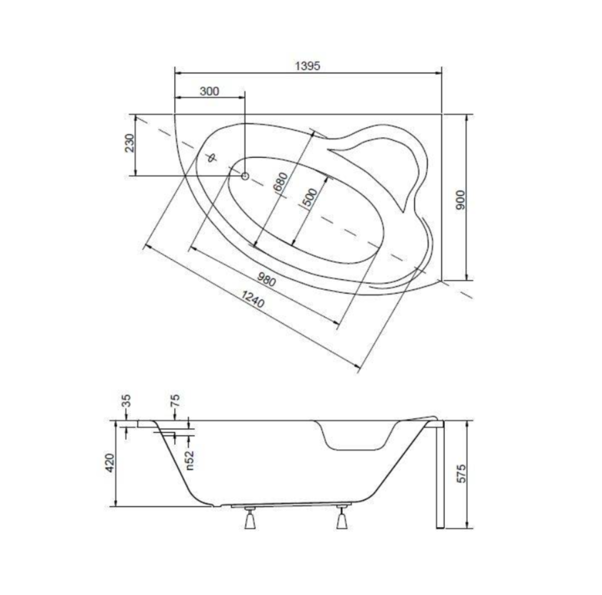 Baignoire d'angle asymétrique ORIEGO MAXI 140x90 cm droite avec tablier - 4