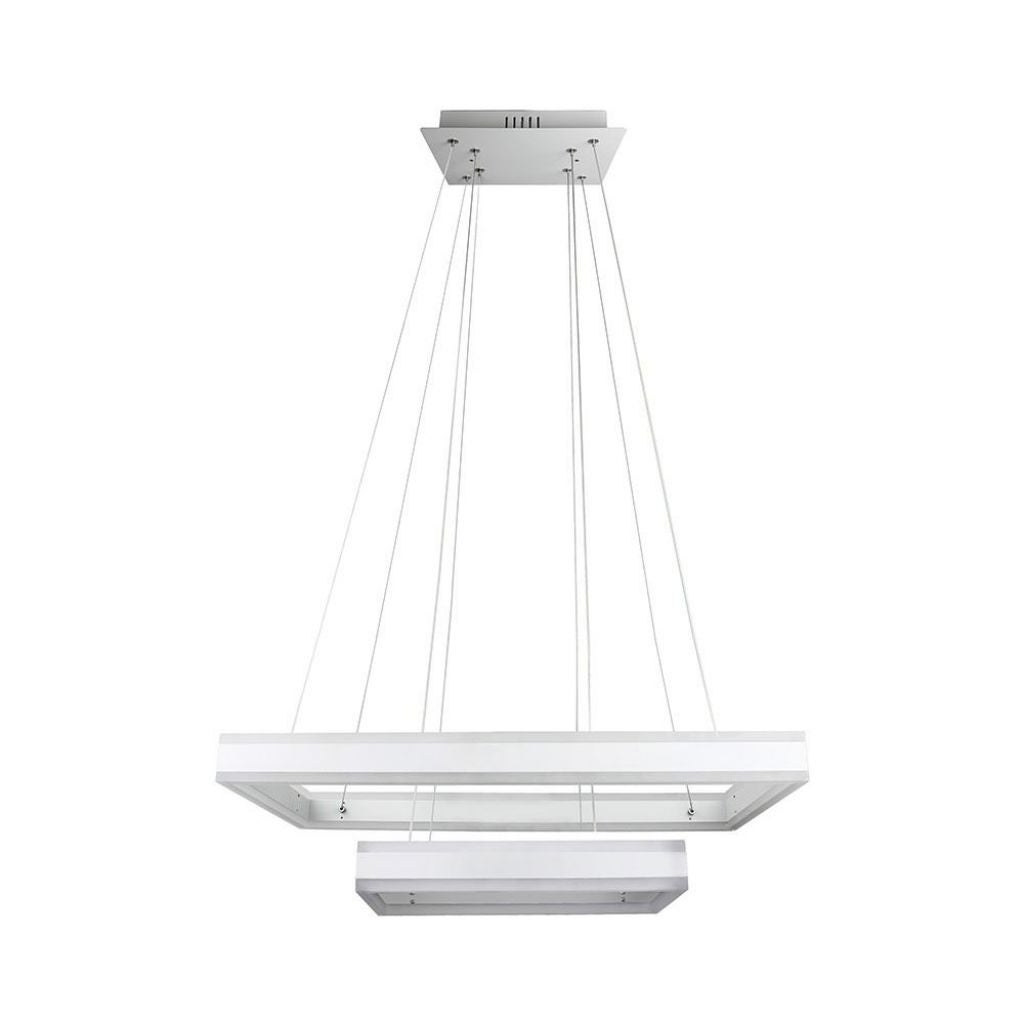 Wisząca lampa LED z 2 prostokątami, 100 W, metalowa, kolor biały, 3000 K, z możliwością ściemniania triakiem