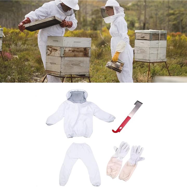 Combinaison de protection pour apiculteur QttvbTna, ensemble complet, matériau respirant, avec gants et outil de ruche, blanc, 109 x 60 x 54 cm - 2