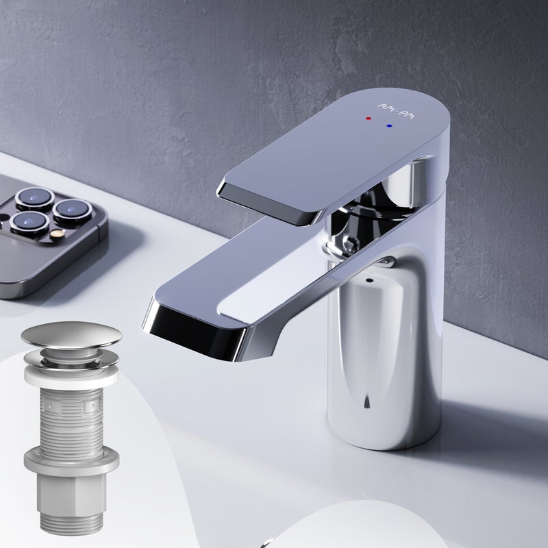 Bateria umywalkowa z wyciąganym odpływem, chrom, rozmiar S, FNA82100 AM.PM