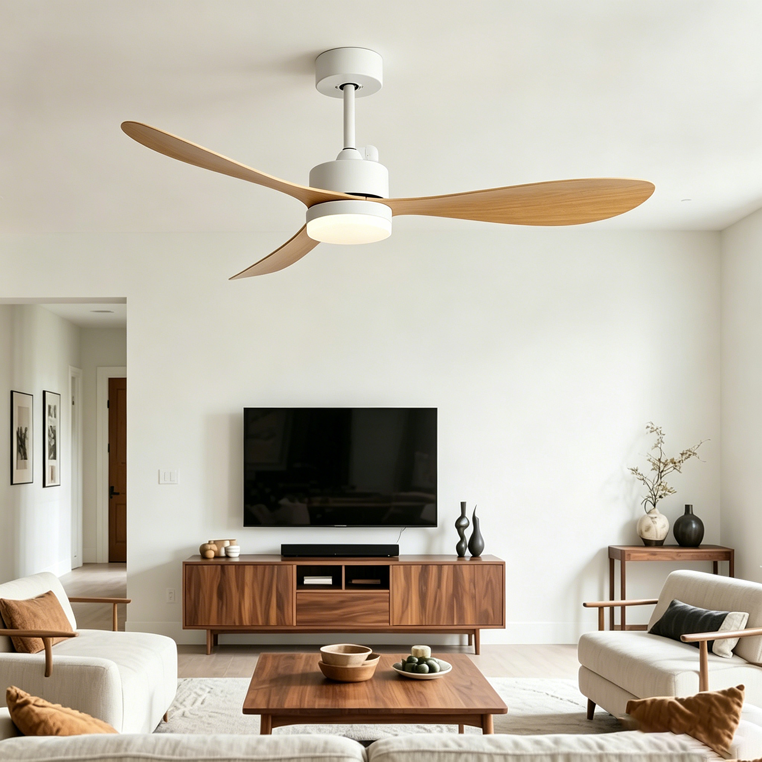 Ventilateur de plafond avec lumière, télécommande/contrôle par application, 6 vitesses de ventilation, minuterie, gradation continue (132 cm) - 4