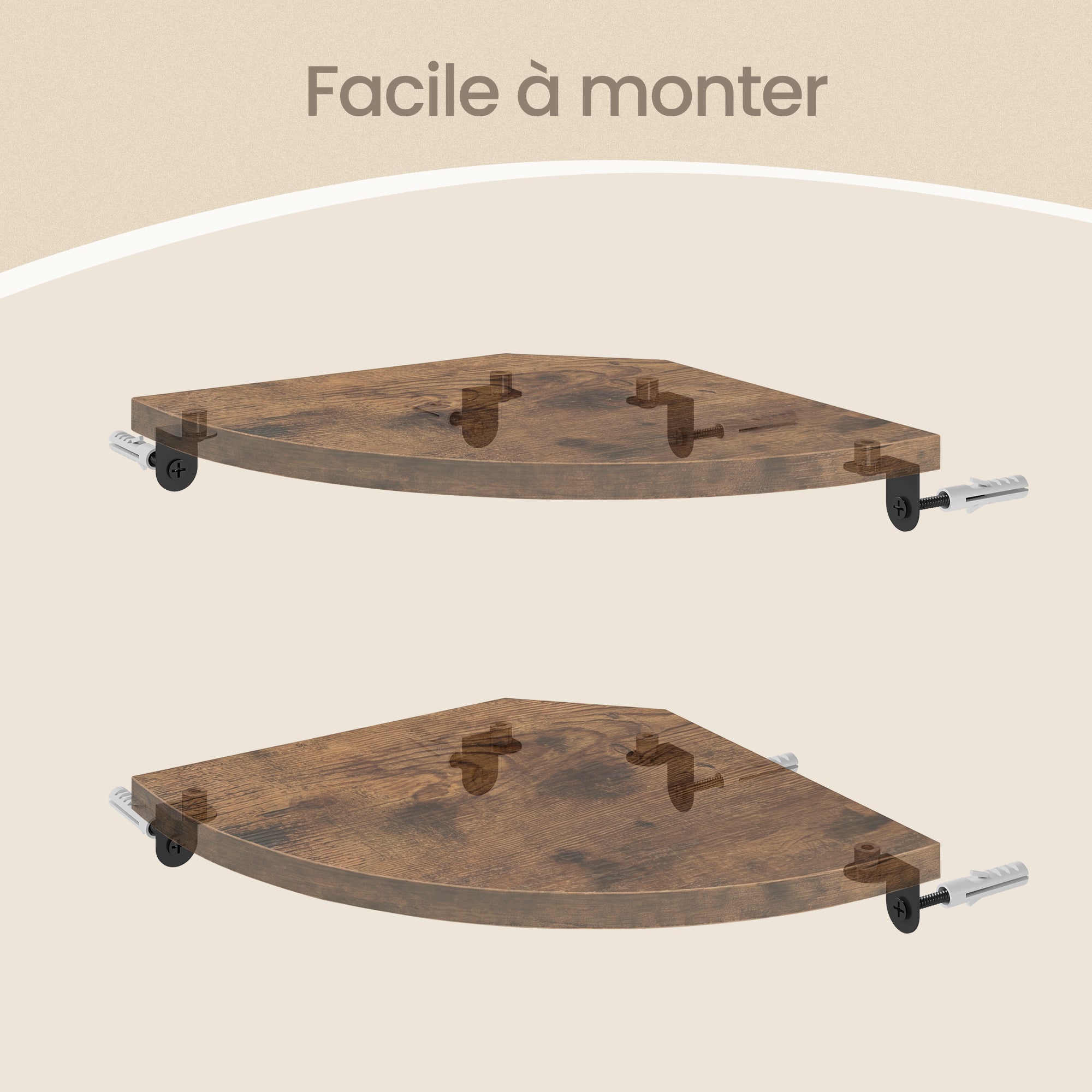 Étagère d'Angle Murale Lot de 2, Étagère Flottante Gain de Place, 20 x 20 x 1,2 cm, Marron Rustique - 4