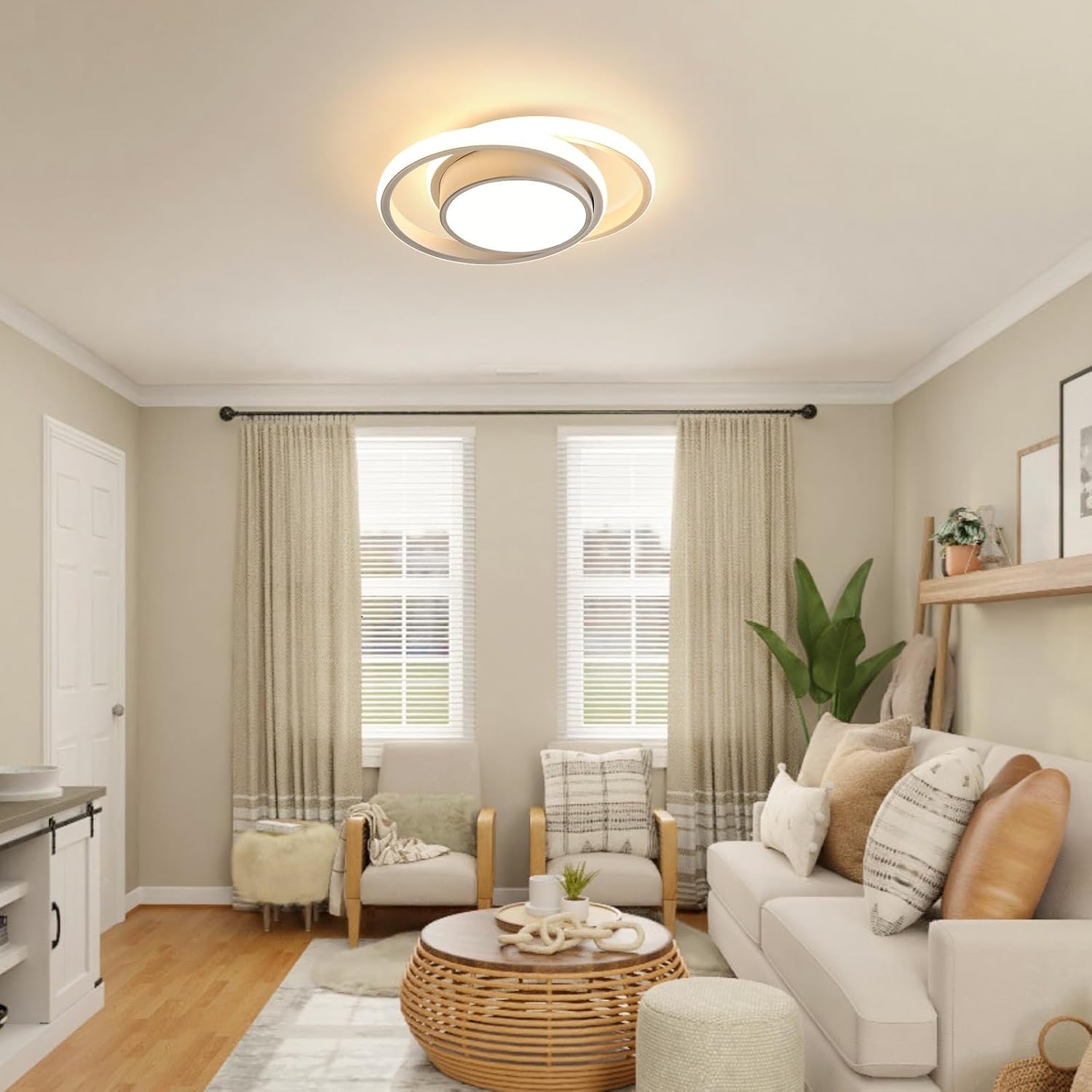 COMELY 2 Pièces Plafonniers LED Moderne pour Chambre, Cuisine, Couloir, 36W Luminaire Plafond, Rond Lampe LED Plafond, Lumière Chaude 3000K, 28cm - 3