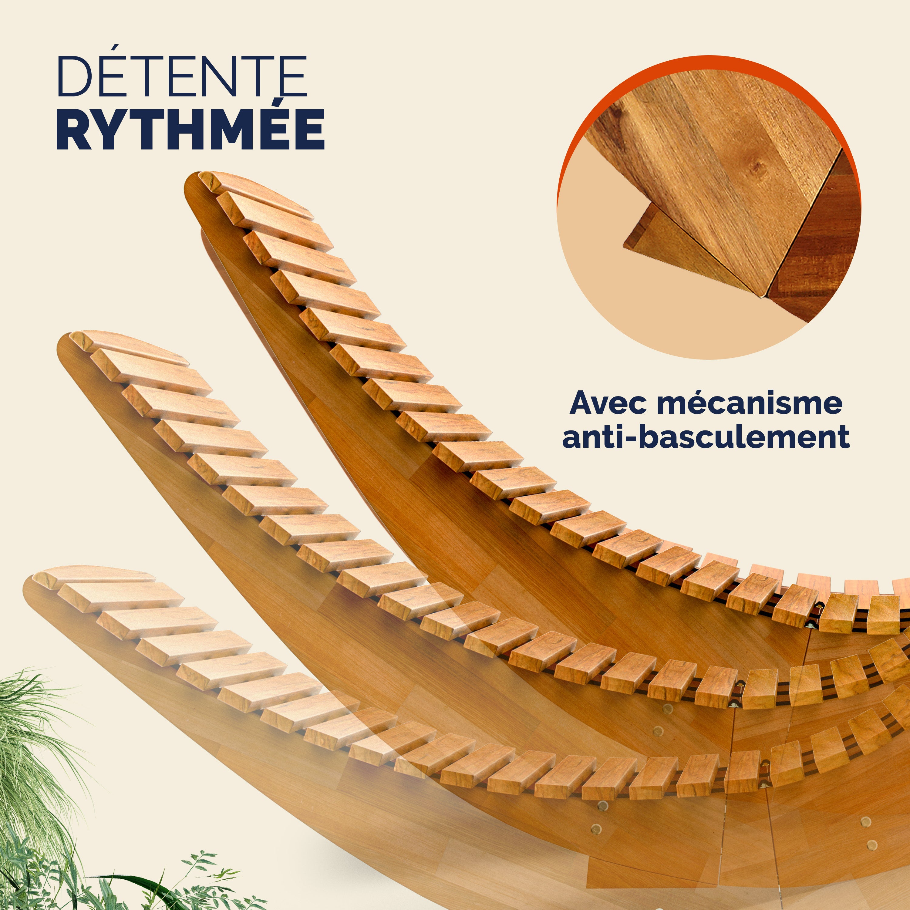 CASARIA® Chaise Longue à Bascule en Bois d'acacia certifié FSC® - Transat Bain de Soleil pour Sauna, Charge 160kg - 7