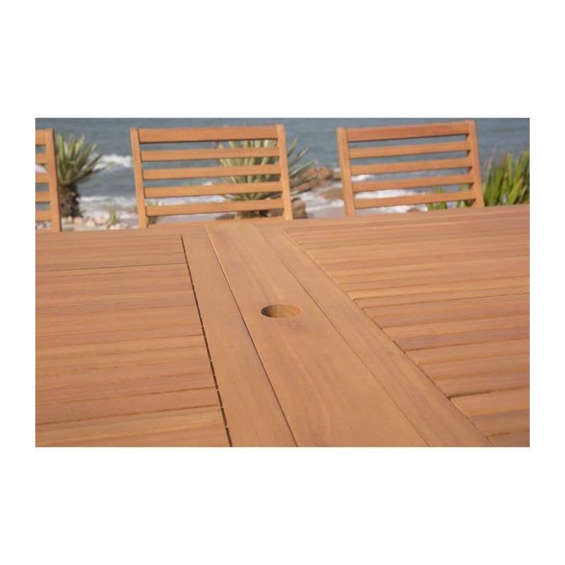 Ensemble repas de jardin 8 a 12 personnes - Table extensible 200/250/300 x 100cm + 6 chaises - Bois Eucalyptus FSC - 4