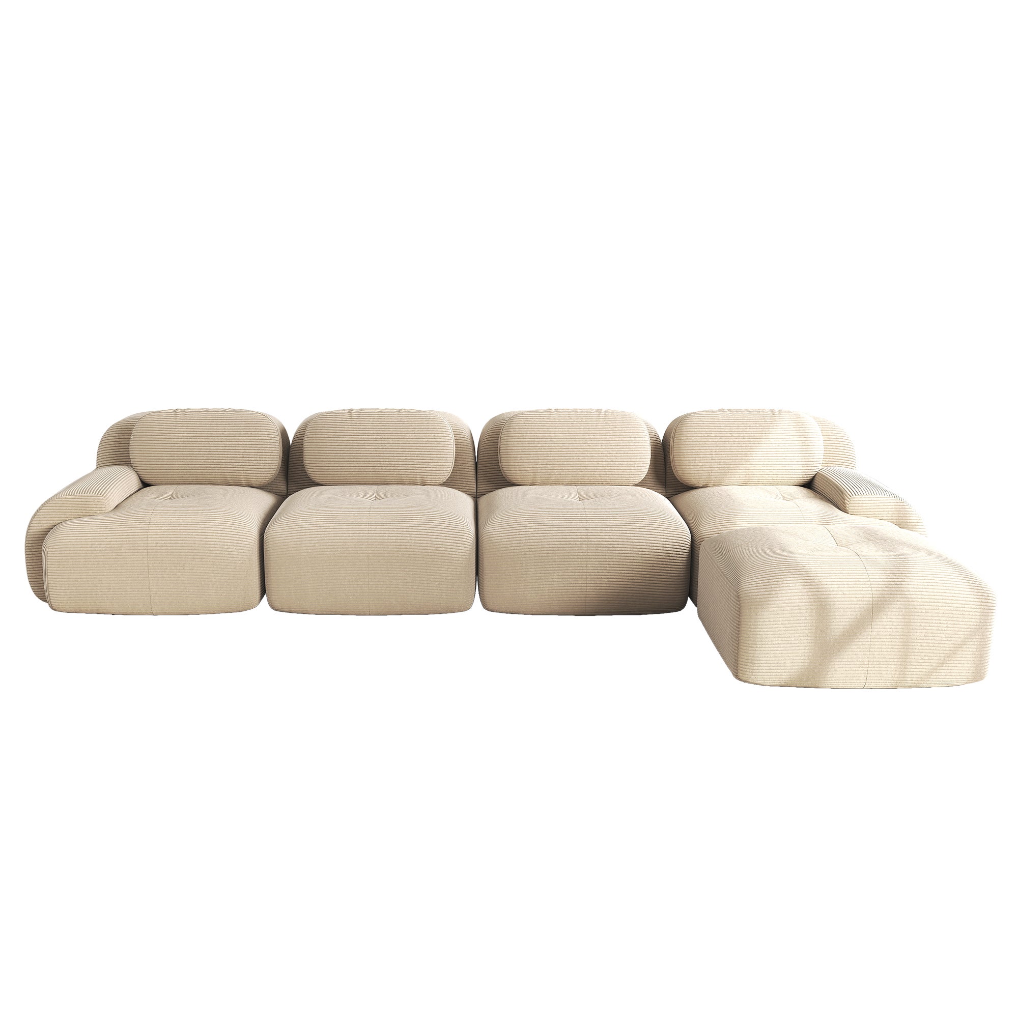 Canapé d\'angle modulable en forme de Canapé 4 places Élégant - Accroupiers extra-larges- Tissu velours côtelé respirant - Beige - 6