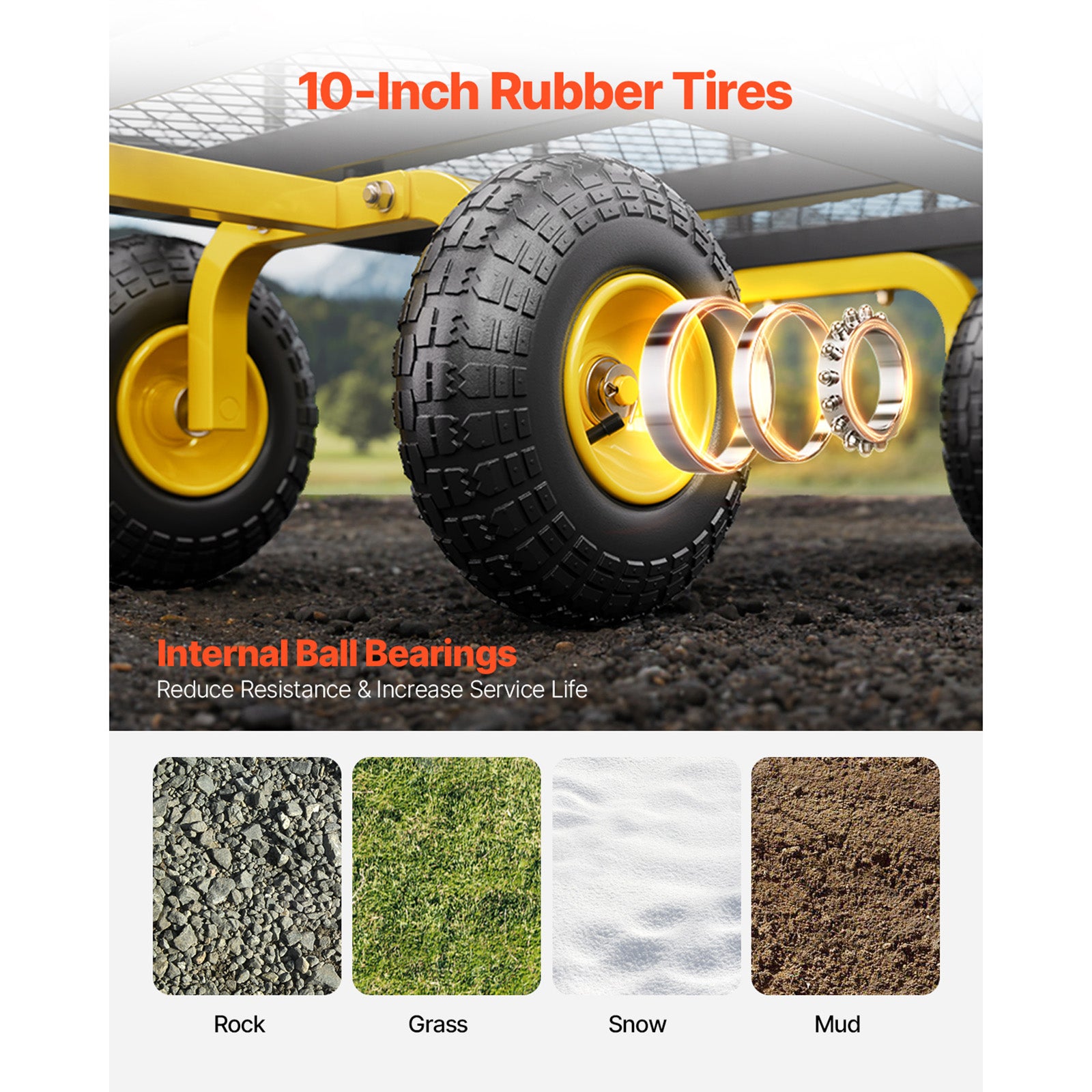 Carro Jardim em Aço,Capacidade SucceBuy 408 kg,Pneus de 25 cm,Painéis Laterais Removíveis Malha,Plataforma Convertível,Manípulo Giratório a 180° - 7