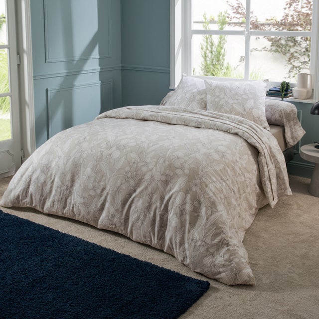 Parure de lit en flanelle esprit fleuri - Naturel - 140x200 cm - Flanelle/Coton