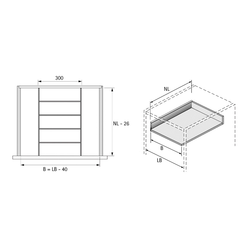 Range couverts orgatray 630 - Décor : Anthracite - Pour tiroir de profondeur : 550 mm - Profondeur : 523 mm - HETTICH - 5