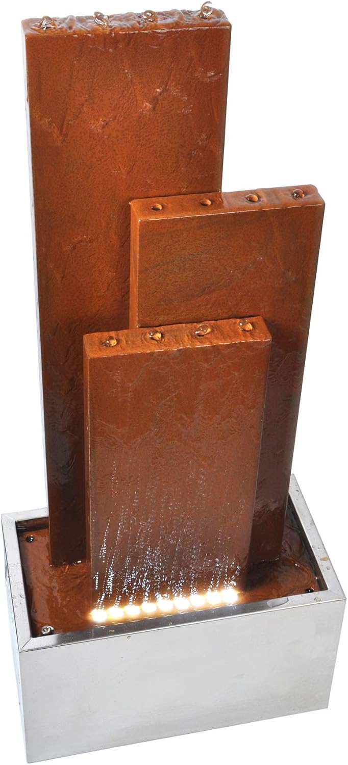 Köhko® Fontaine Chile hauteur 104 cm avec LED et 3 murs d'eau en acier corten et acier inoxydable Fontaine de jardin Fontaine d'intérieur 32002 - 3