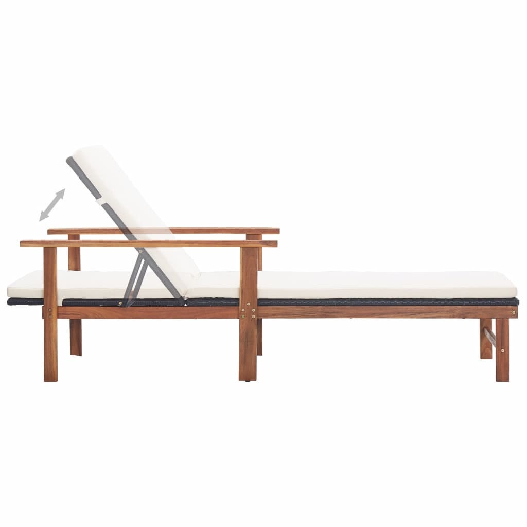 Chaise longue et coussin Résine tressée et bois d'acacia Gris - 6