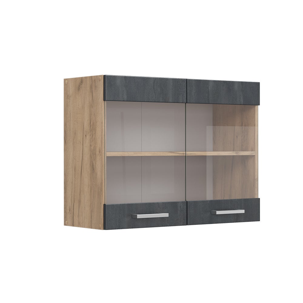Vicco Szklana szafka kuchenna R-Line, Czarny beton, 80 cm