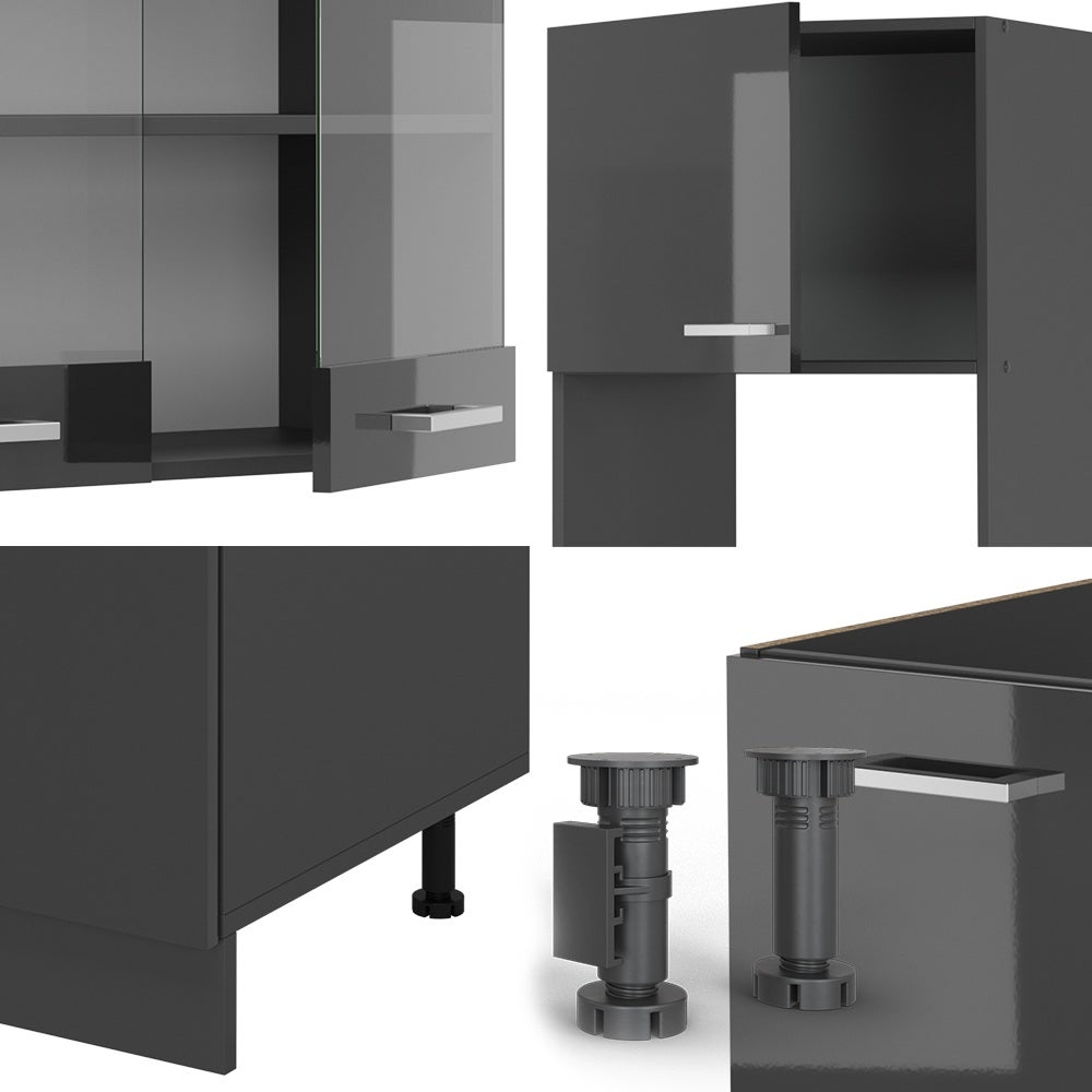 Vicco Cuisine en angle R-Line, Anthracite Haute brillance/Anthracite, 247 x 237 cm, PT Chêne - 6