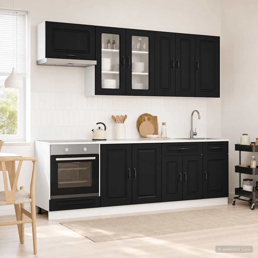 Vidaxl Unidad De Cocina Kalmar 8 Uds. Madera De Ingeniería Negro , Leroy Merlin