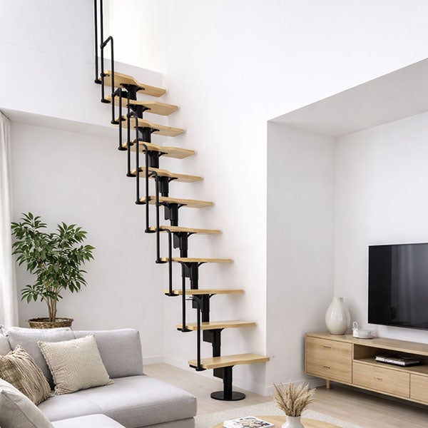 Escalier droit 12 marches - Hauteur à franchir 2.23 à 2.94m - Noir et Hêtre - TWISTER60-I-NH-12 - 3