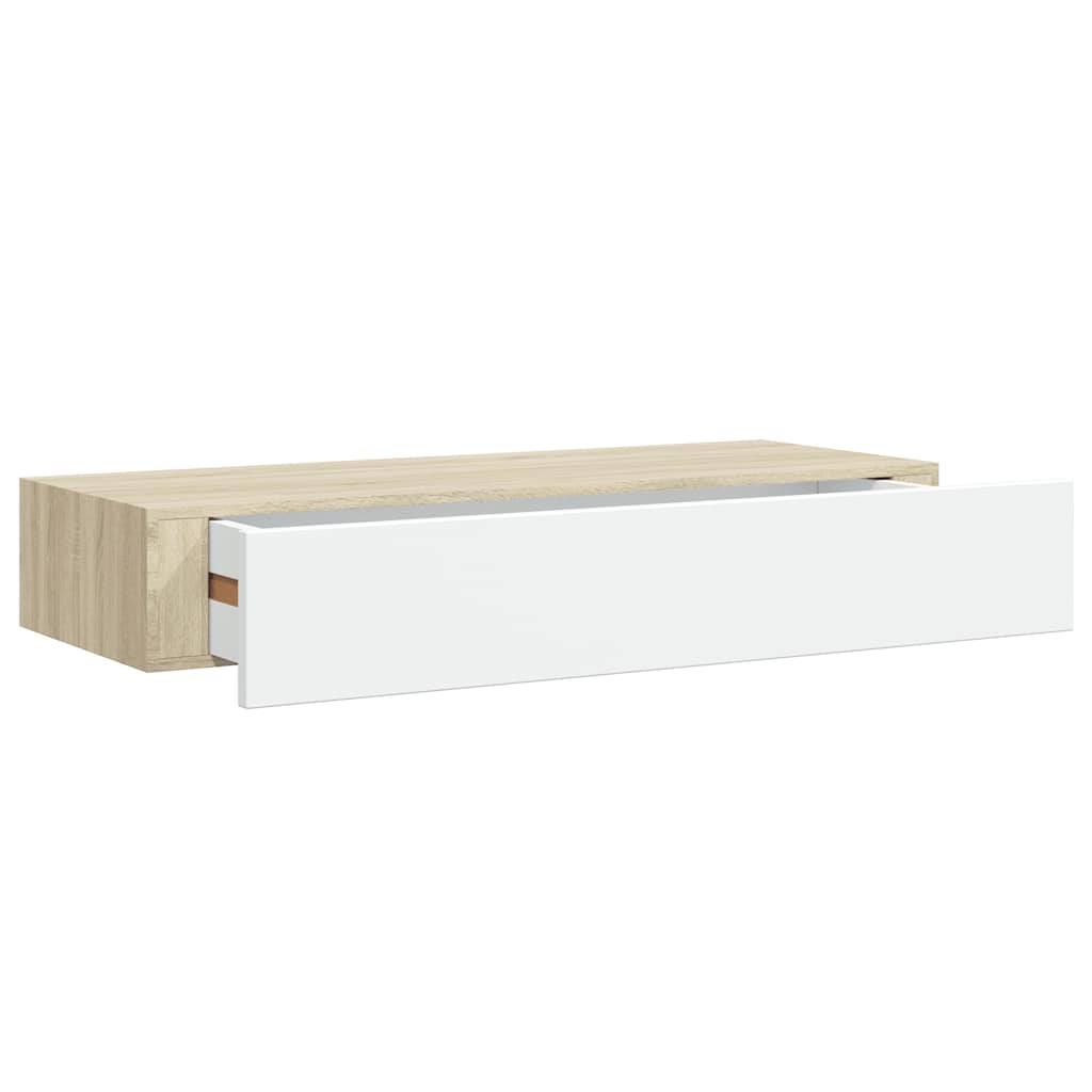 vidaXL Étagères murales à tiroirs 2 pièces Chêne et blanc 60 x 23,5 x 10 cm MDF - 4
