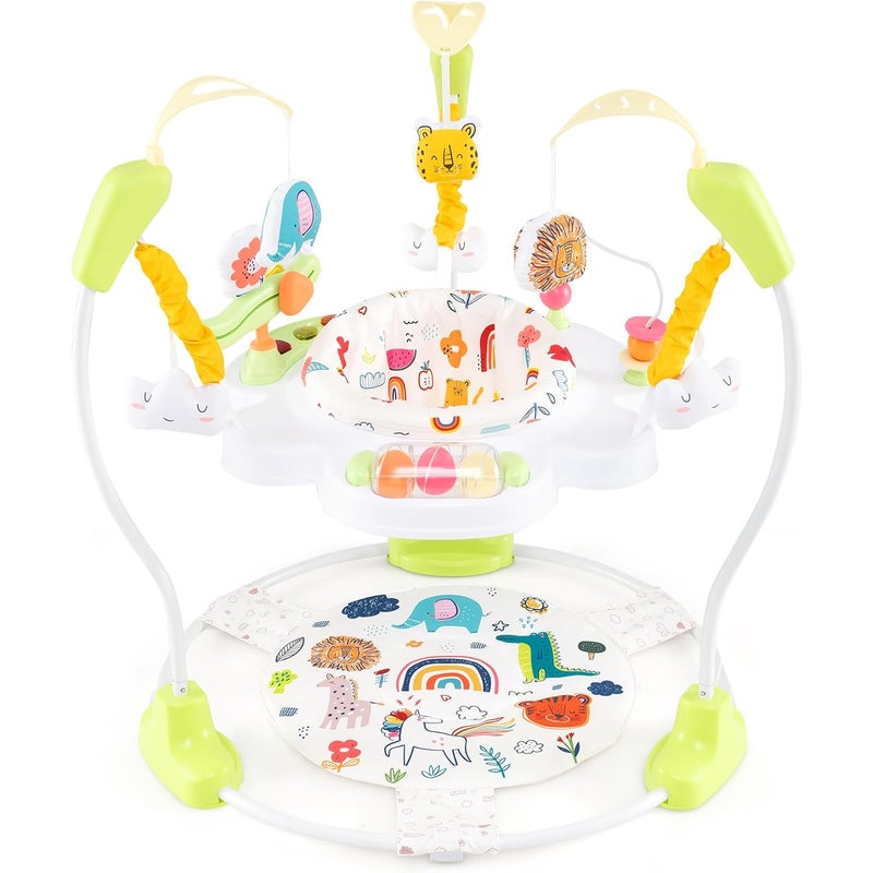 3 w 1 Centrum Aktywności dla Niemowląt, Chodzik z Regulowanym i Obrotowym Siedziskiem, Skoczek dla Niemowląt z Poduszką, Pozytywka (Żółty)