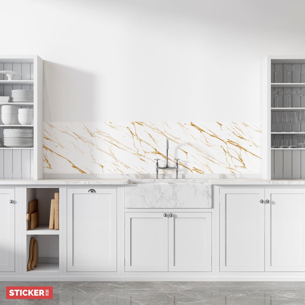 Paraschizzi Adesivo Marmo Oro Bianco - 100 x 50 cm - 4