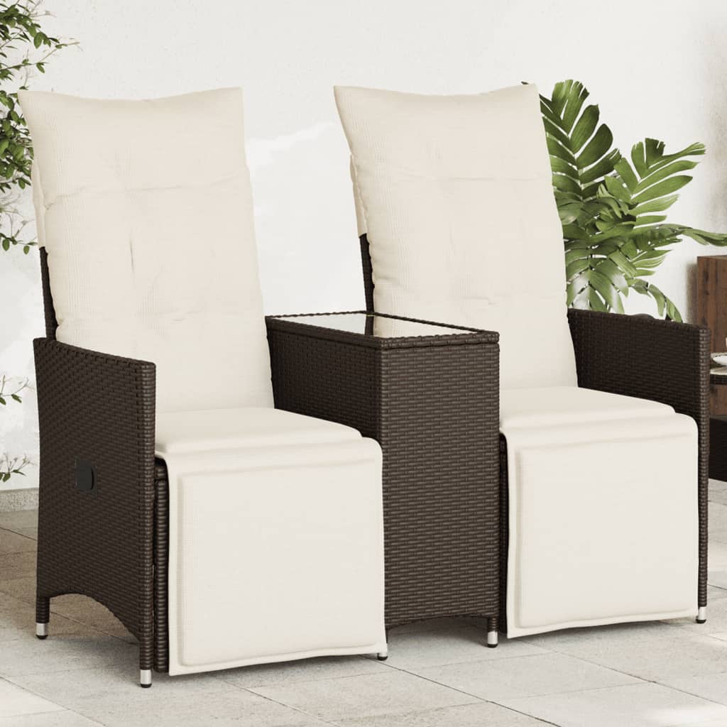 Rozkładana sofa ogrodowa ze stolikiem, 2-os., brąz, rattan PE vidaXL