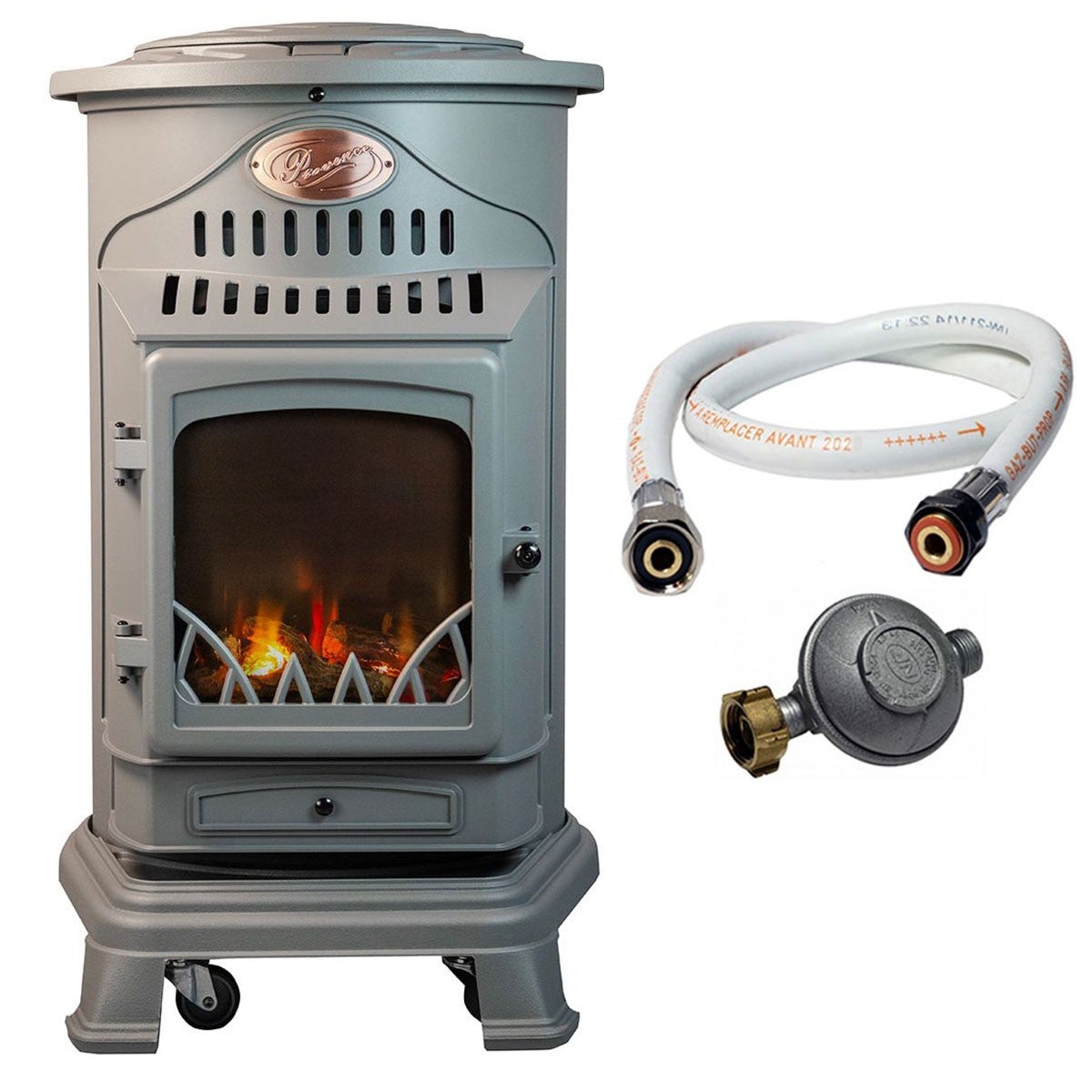 Poêle à Gaz UNIVERSAL 3,4 KW – Effet Poêle à Bois – Noir – 3 Niveaux De Chauffe