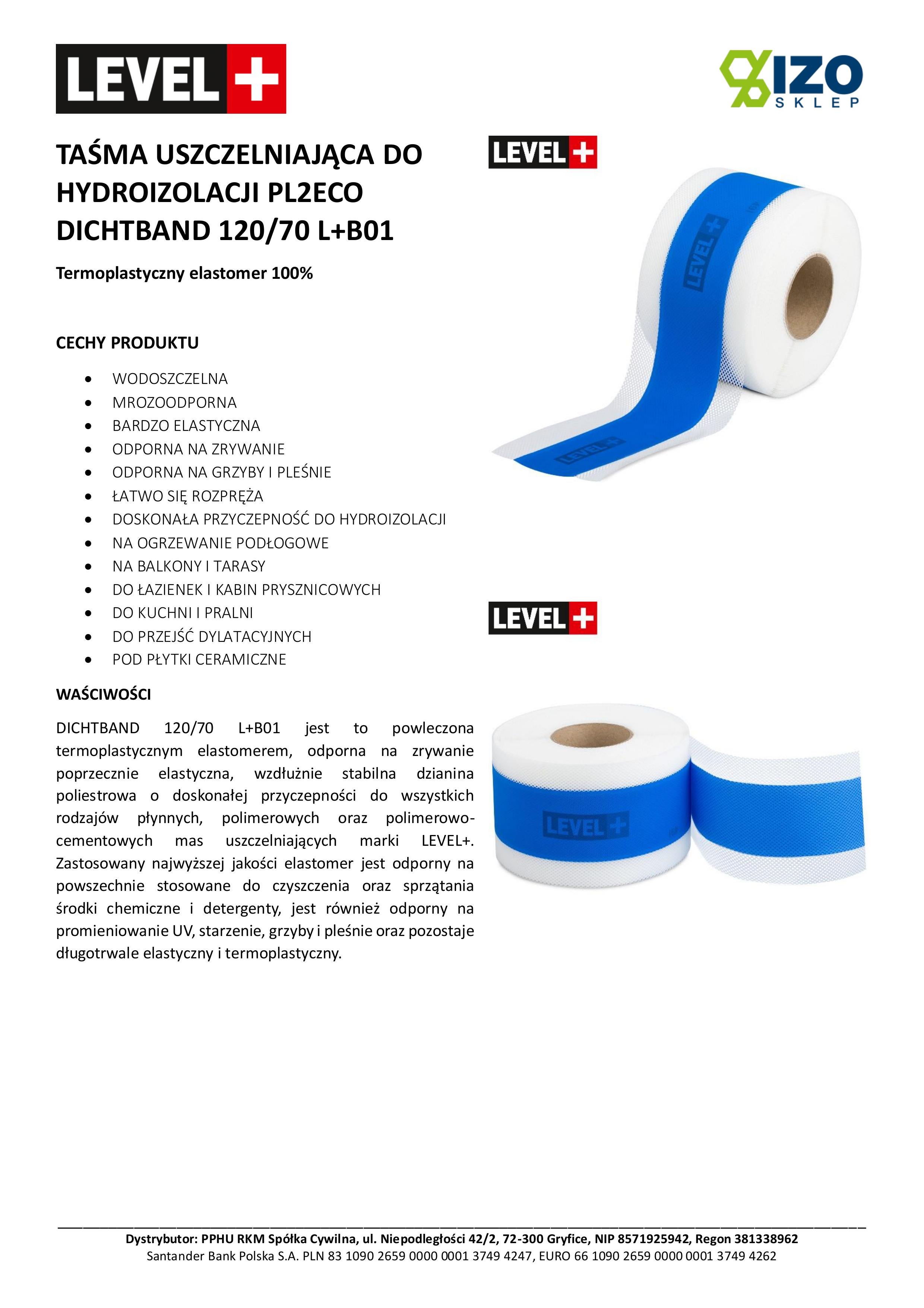 Bande d'étanchéité élastomère, Bande d'étanchéité carrelage 120/70 LEVEL+ B01 - 10m - 5