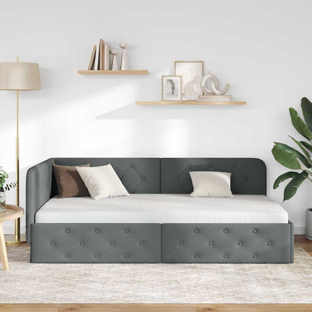 Cadre de lit d'angle en tissu gris foncé pour la chambre, 90 × 190 cm - 4