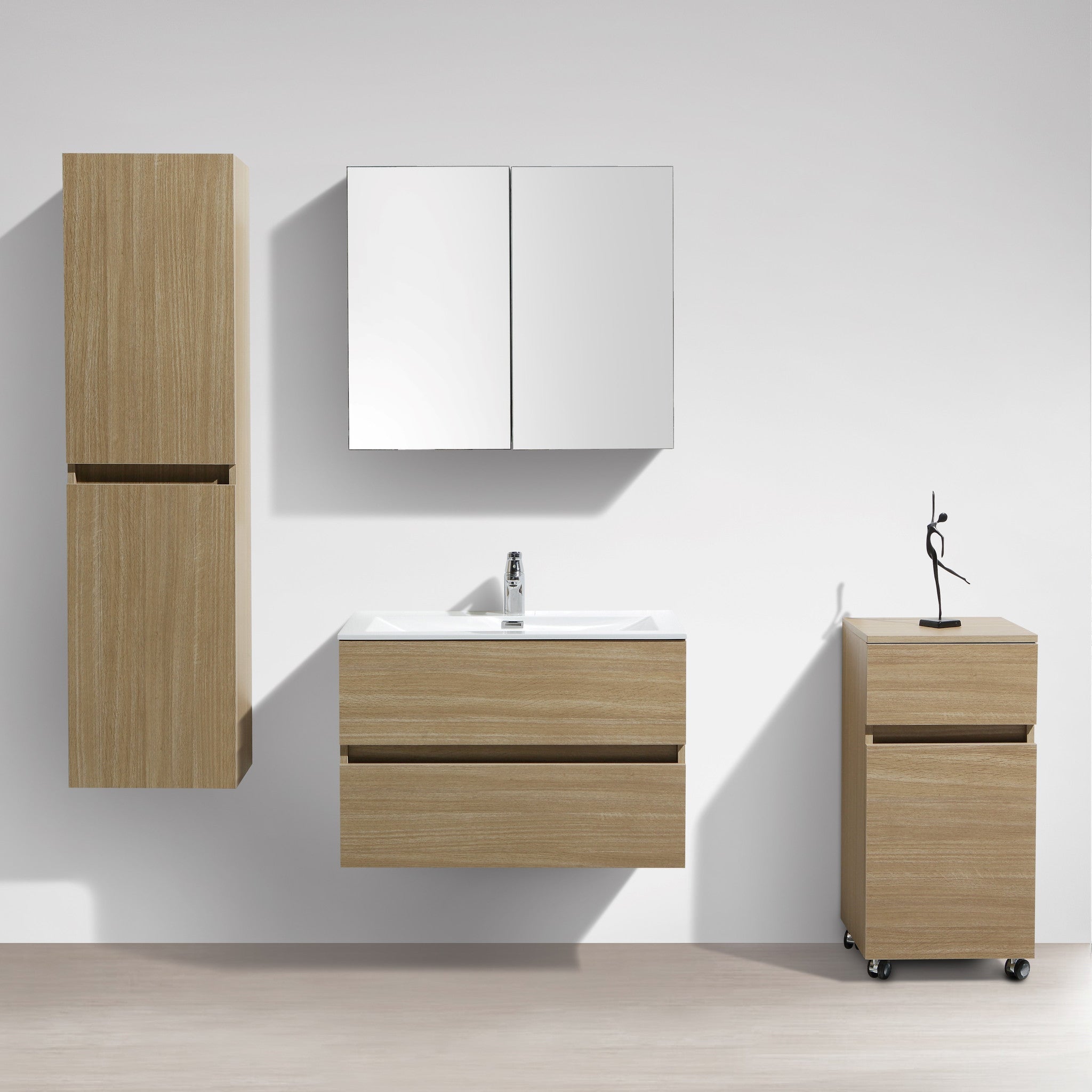 Meuble salle de bain design simple vasque SIENA largeur 80 cm chêne clair texturé - 3