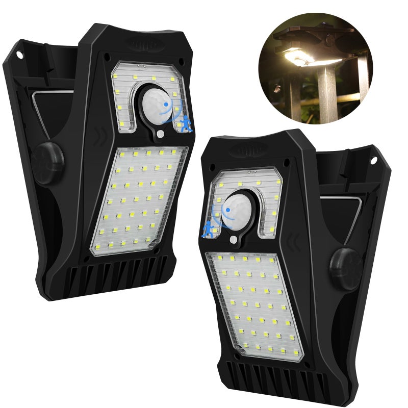 Zewnętrzne oświetlenie solarne z czujnikiem ruchu 45LED 3 tryby IP65 wodoodporne światło bezpieczeństwa do ogrodzenia patio, ciepłe światło 2 szt.