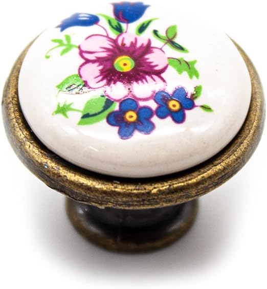 Gałka Meblowa | 4 Uchwyt Meblowy Vintage Kwiat Wiosna | Ø32*Ø27mm | Porcelana | Uchwyt do Drzwi, Gałka do Mebli Kuchennych