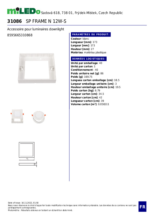 Cornice di Fissaggio per Pannello LED 173mmx173mm IP20 Bianco - 6