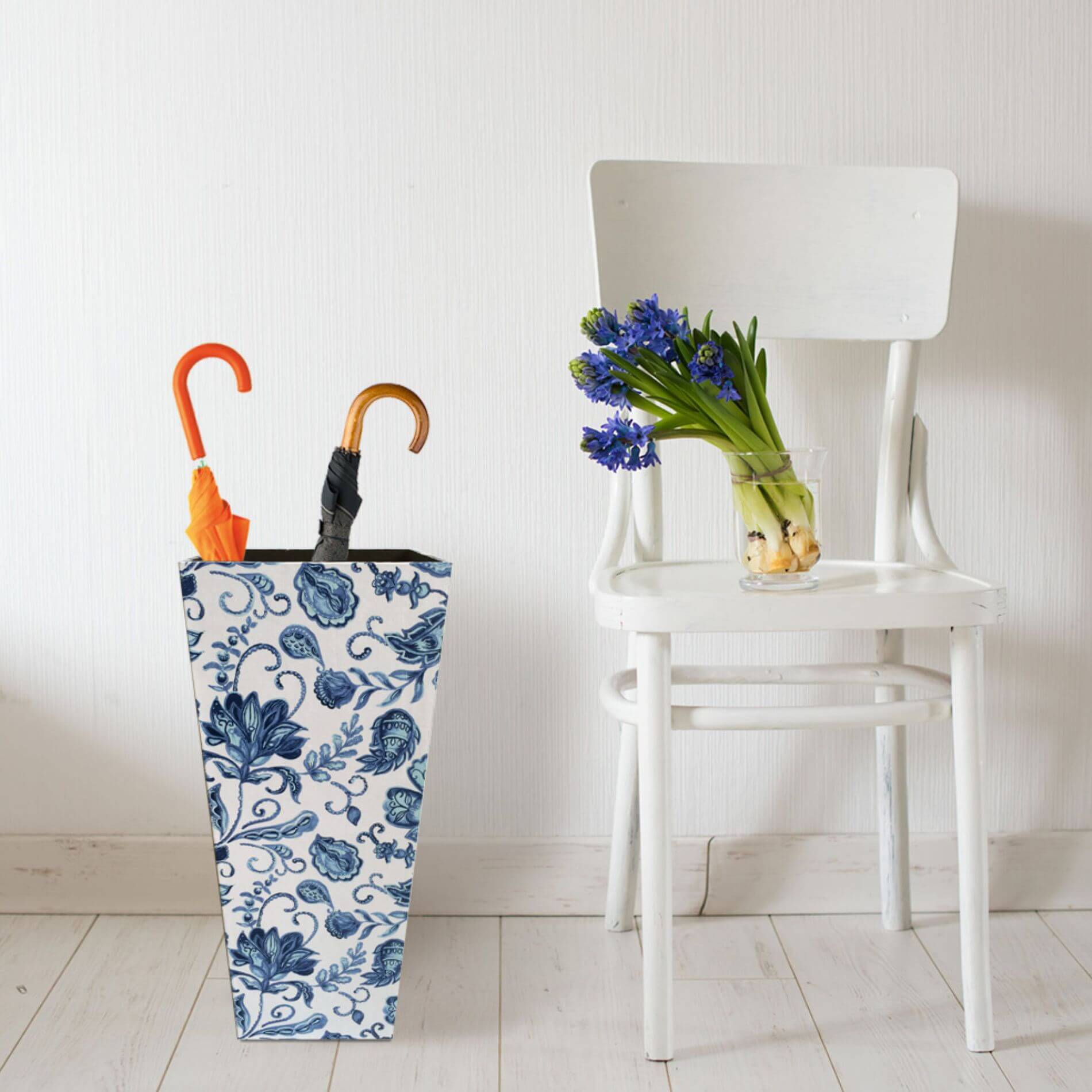 Porte-parapluies Rebecca Mobili Stockage Canvas Mdf Blanc Bleu Vintage 50x21x21 - 3