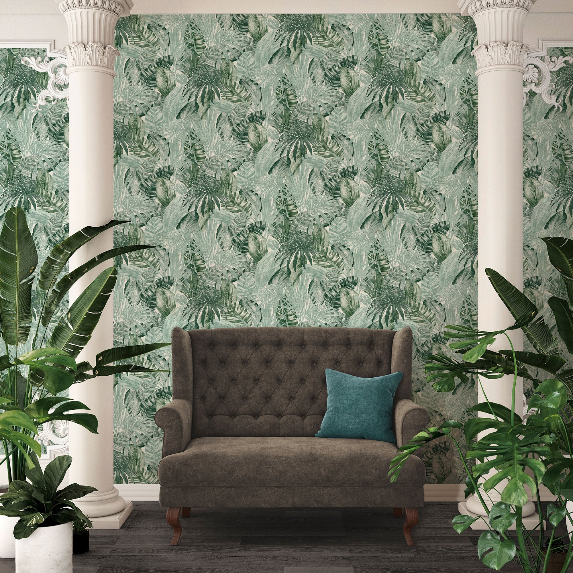 Papel pintado hojas verdes estilo realista Papel pintado dibujos hojas tropicales Papel pintado tropical estilo flora y fauna - 6