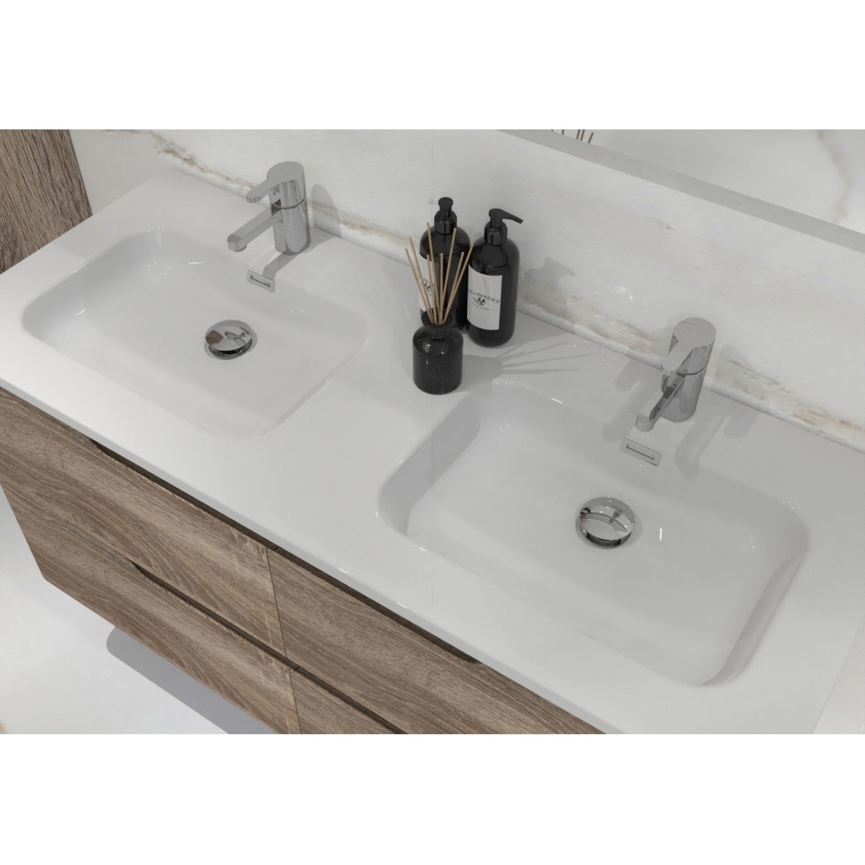 Meuble double vasque LUNA Bois foncé 120cm avec Miroir Lite - 3