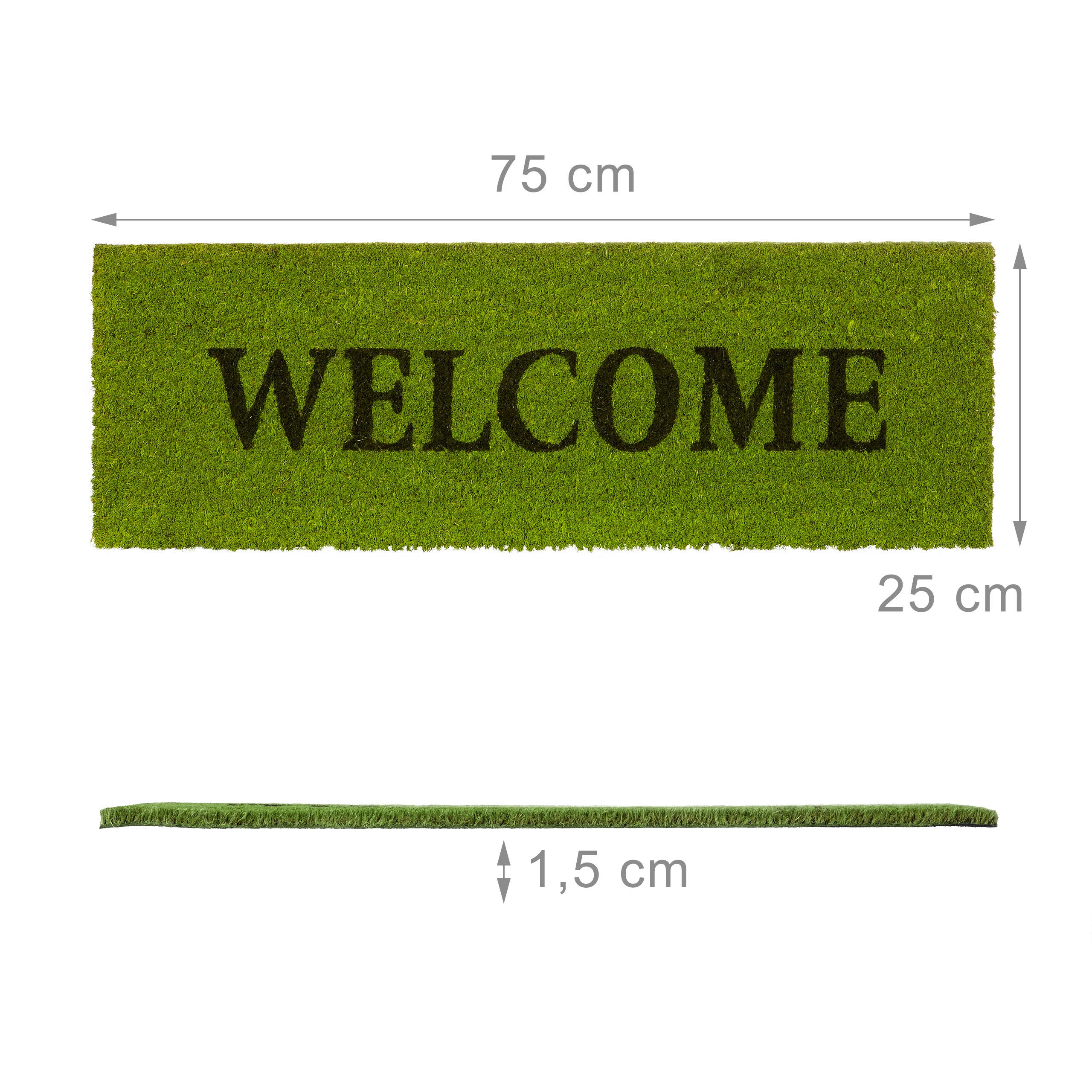 Paillasson long fibre de coco tapis de sol WELCOME 75x25 antidérapant vert, Relaxdays - 4