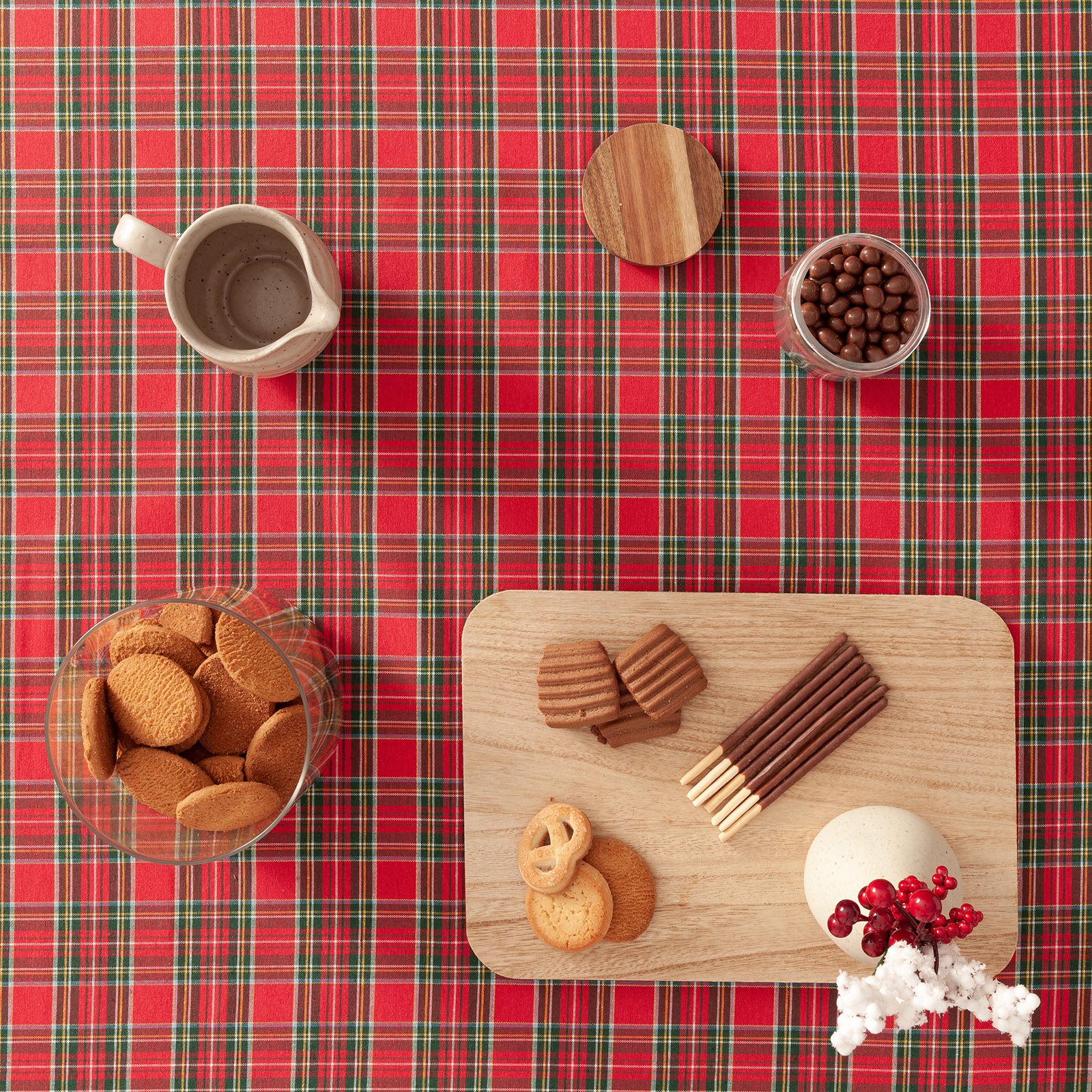 Runner da tavola natalizio in cotone jacquard rosso 45x135 cm - Check - 3