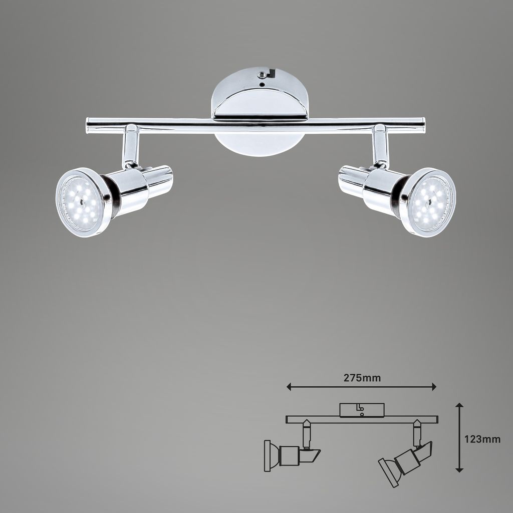 Plafonnier LED BRILONER LEUCHTEN FLAMO, 4 W, 400 lm, IP44, chrome, métal, incl., 2x GU10, 27,5 x 8 x 12,3 cm - 8