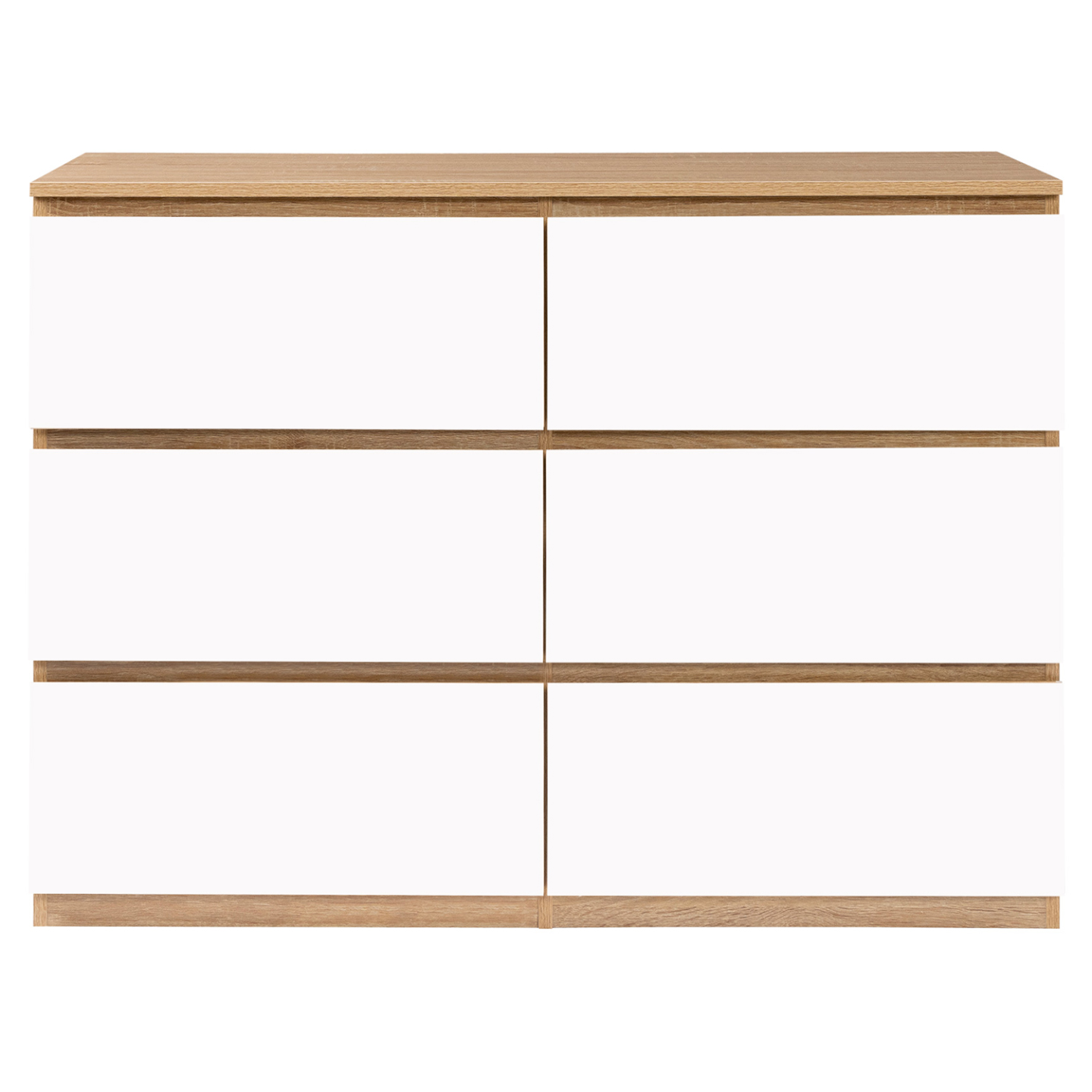 Commode 6 tiroirs TOMI 110 cm bois façon hêtre et blanc - 3