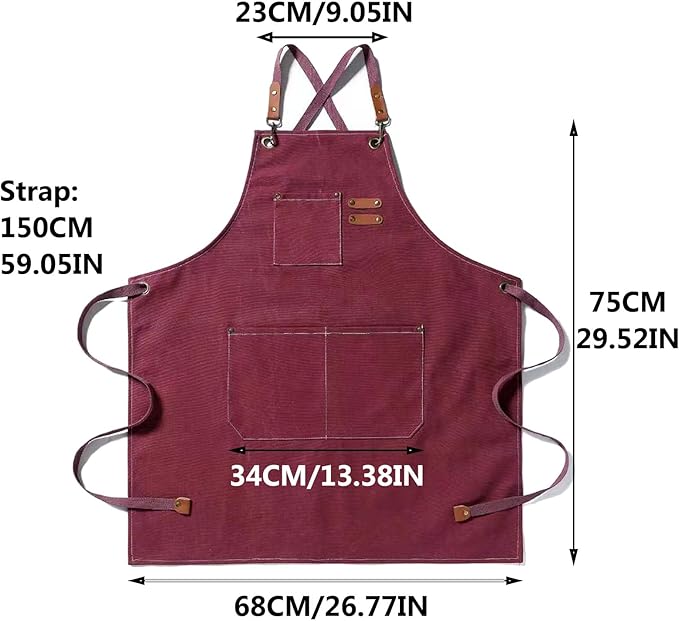 Delantal de trabajo de lona resistente para hombre con 3 bolsillos, ajustable, para cocina, barbacoa, soldadura y taller. - 2