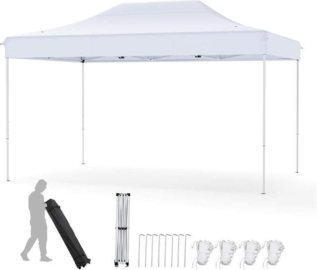 Gazebo da Giardino Pop-up Pieghevole 445 x 300 CM, Grande Tenda da Patio Impermeabile, Altezza Regolabile,da Trasporto e Ruote per Campeggio(Bianco)