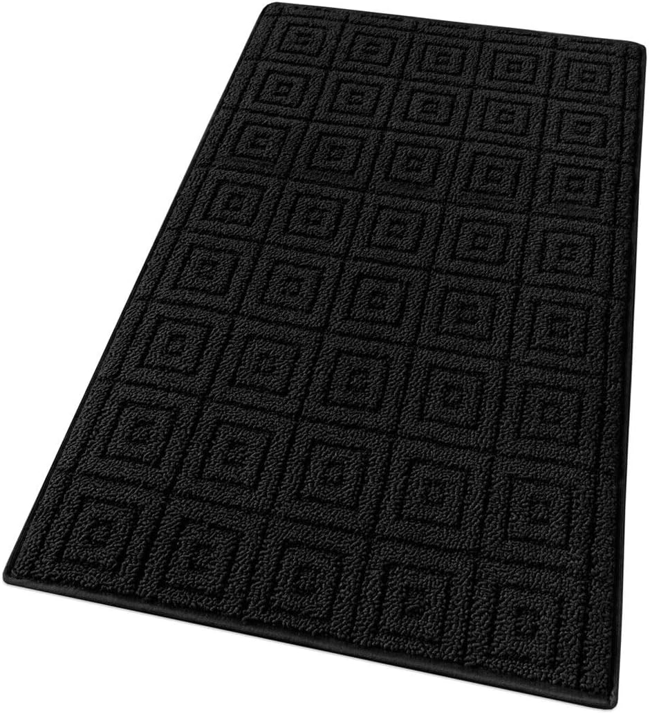 Alfombra de cocina 57x115 cm tejido 3d corredor absorbente base antideslizante color sólido cuadrado negro