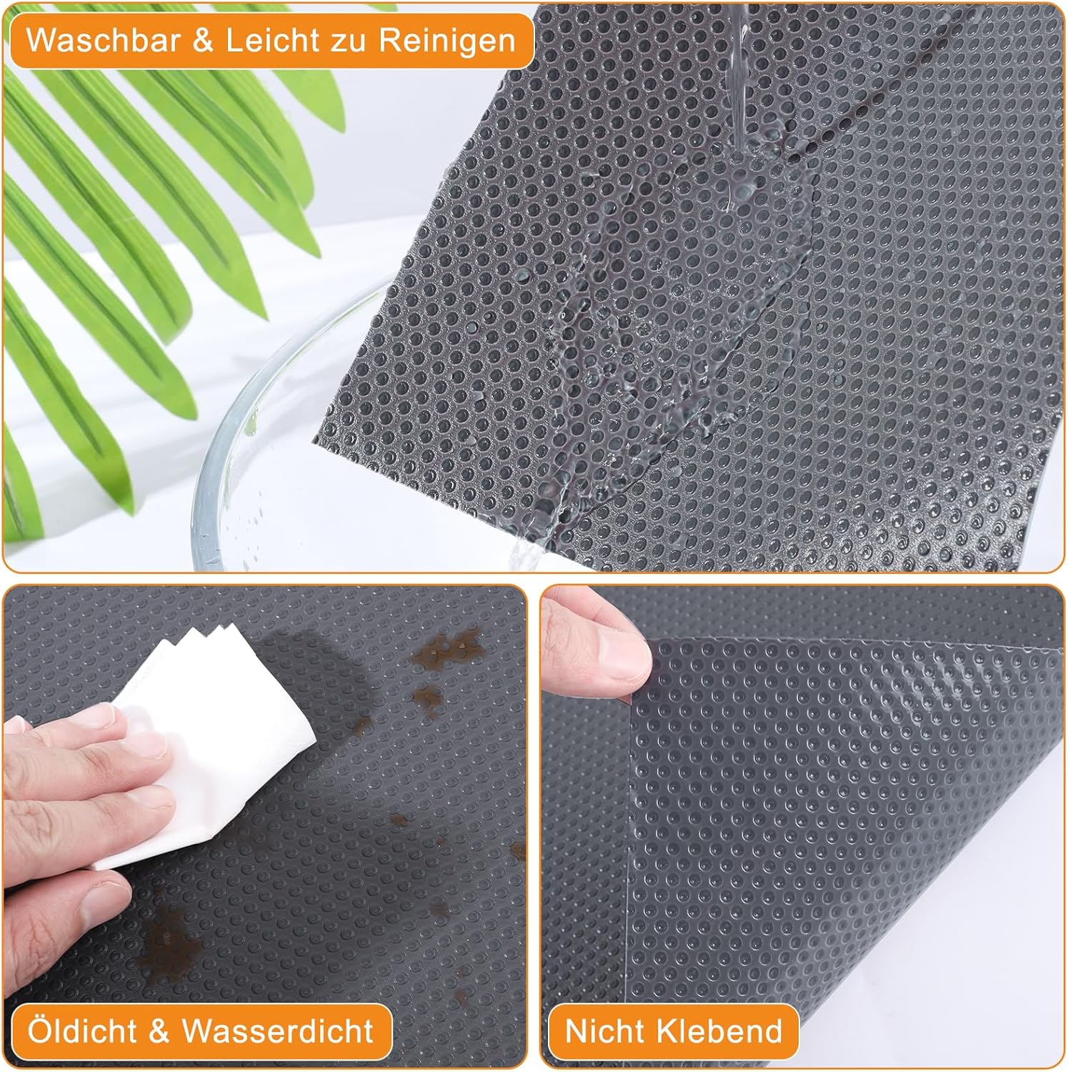Tapis antidérapant sans adhésif, imperméable et résistant aux graisses, idéal pour les étagères, la cuisine et les tiroirs, gris, 45 x 600 cm - 6