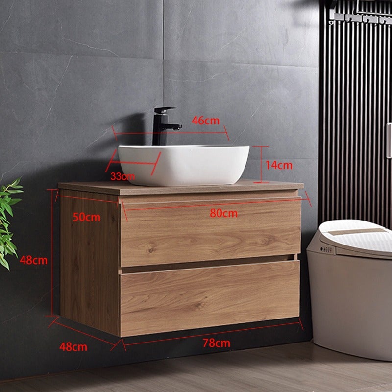 Conjunto Mueble de Baño 78x48x48 cm Blanco y encimera de madera con Lavabo sobre encimera - 5