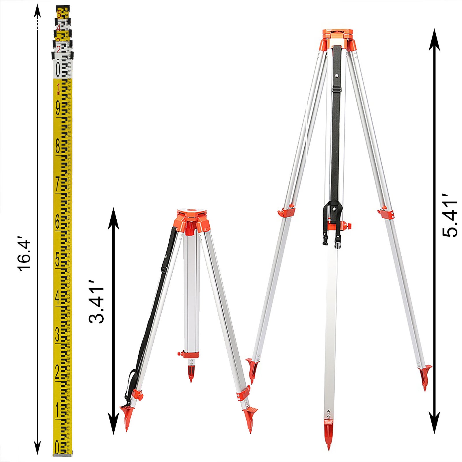 Kit de Trépied et Mire VEVOR pour Niveau Laser Rotatif, Fermé Léger Universel Trépied 165 cm + 5 m Règle Télescopique, pour Laser Ligne Arpentage - 8