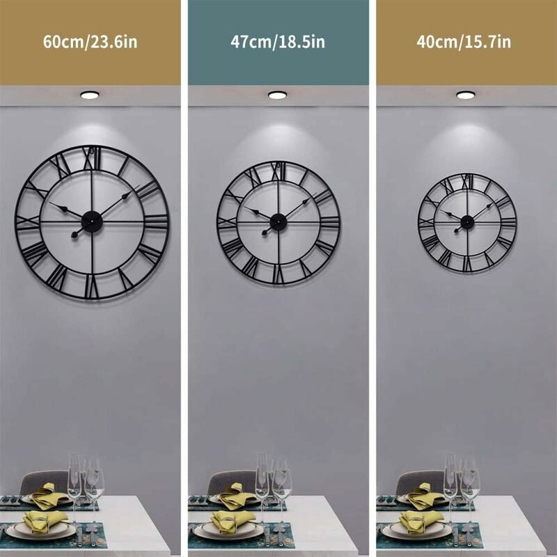 Horloge Murale Ronde Vintage 40 Cm – Silencieuse Sans Tic-Tac, Chiffres Romains Géants, Style Rétro Classique, Mouvement Quartz Précis, Facile à Lire Pour Salon, Cuisine Ou Chambre
