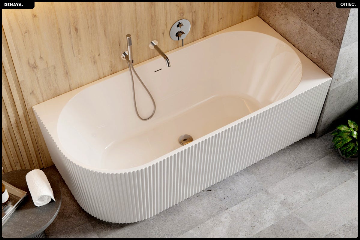 Bañera asimétrica - 150 x 75 cm - Derecha - Con sifón Cromado - Pies - INCLUIDOS - DENAYA - 3