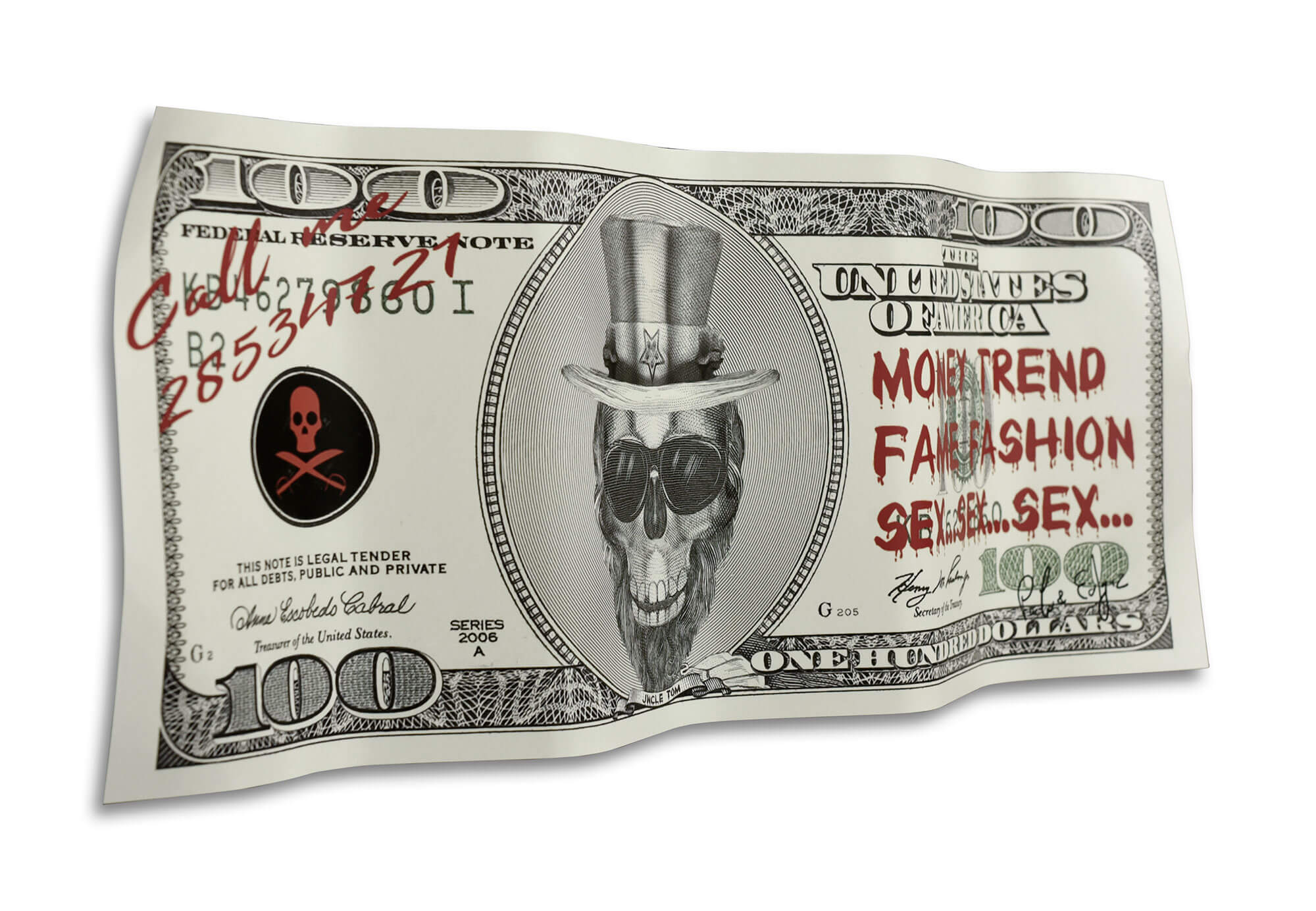 ADM - Impression sur aluminium 'Dollar Uncle Tom Skull' (crâne de l'oncle Tom en dollars) - 3