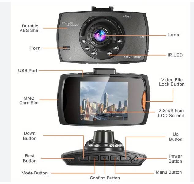 TELECAMERA PER AUTO FULL HD DVR CAR VIDEO CAMERA VISIONE - Foto 8